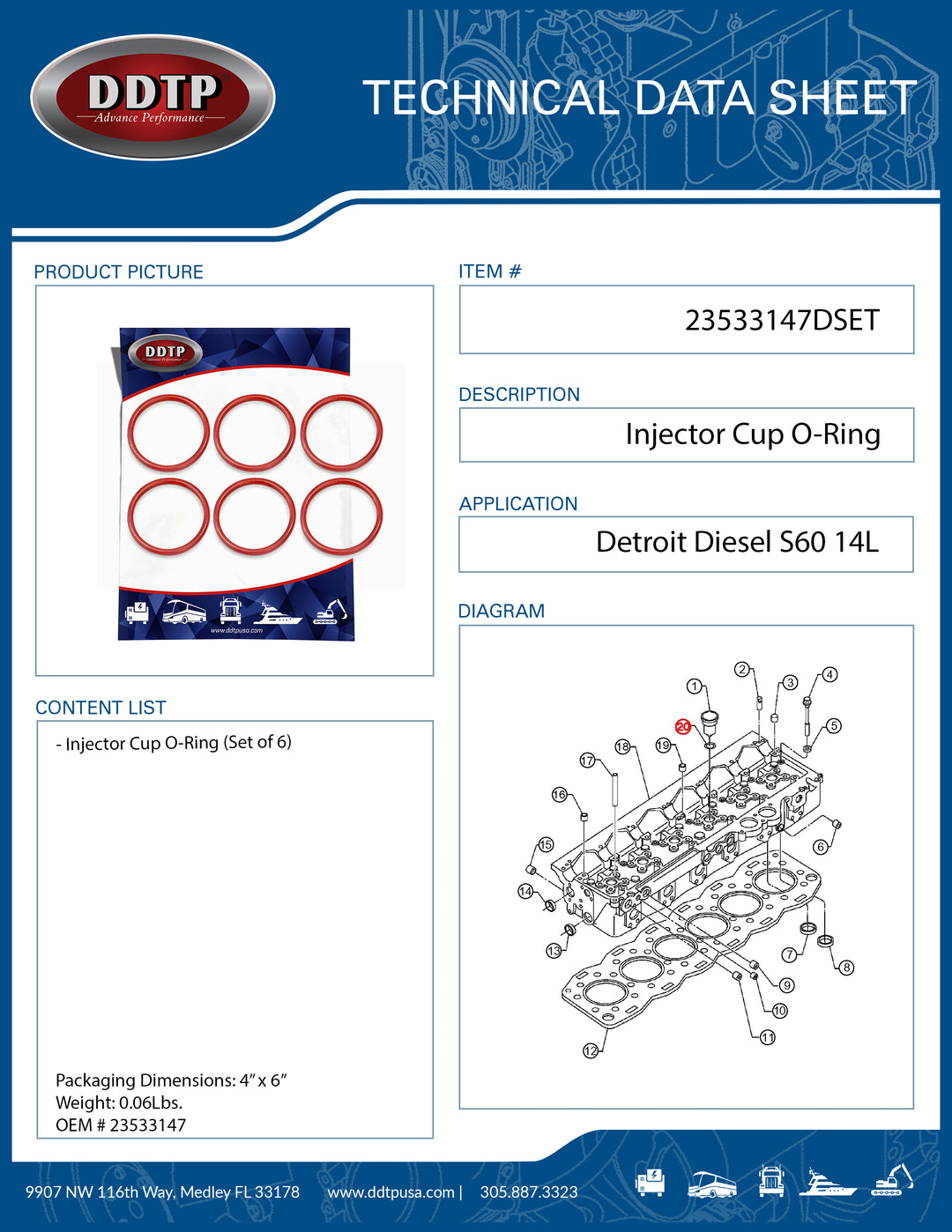 Injector Cup O-Ring S60 14L Set of 6 ( 23533147 )