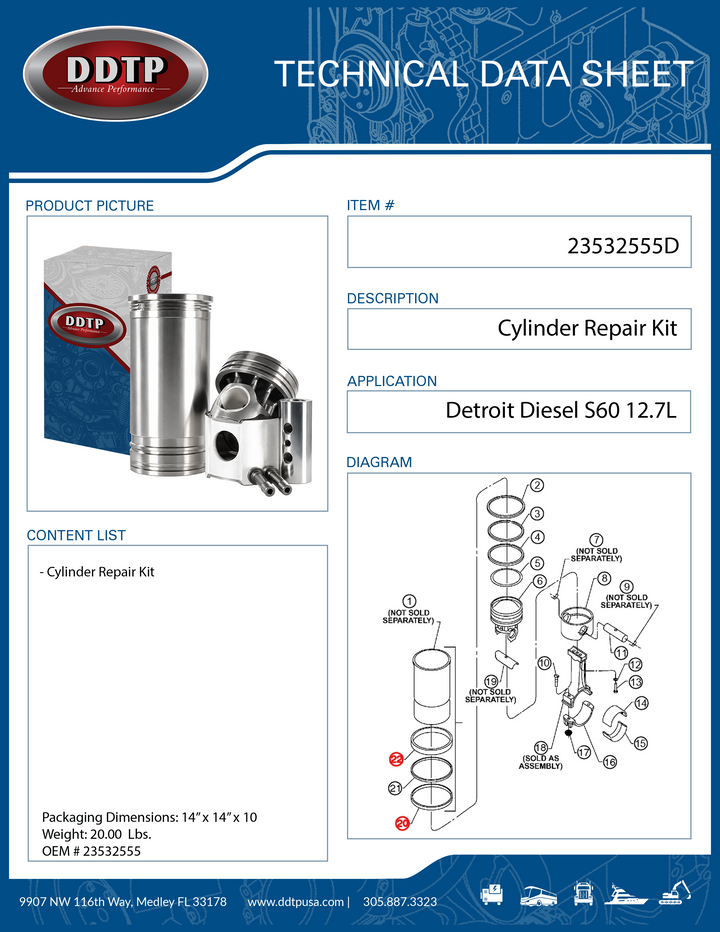 Detroit Diesel S60 12.7L Cylinder Repair Kit