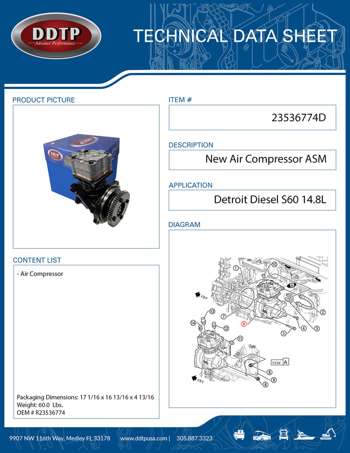 Air Compressor New, S60 14.8L