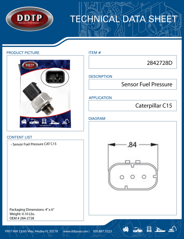 Sensor de presión de combustible (Caterpillar C15) (2482168)