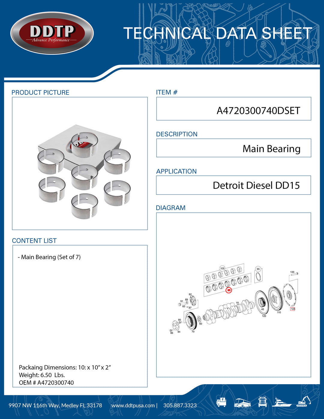 Main Bearing DD15 Set of 7 ( A4720300740 )