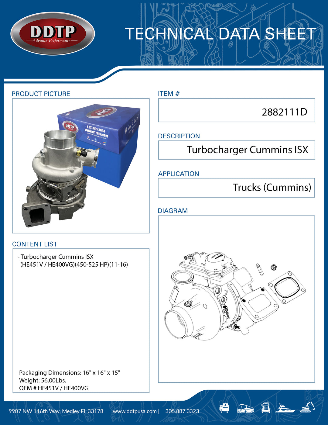 Turbocharger ASM Cummins ISX (HE451V / HE400VG)(450-525 HP)(11-16)