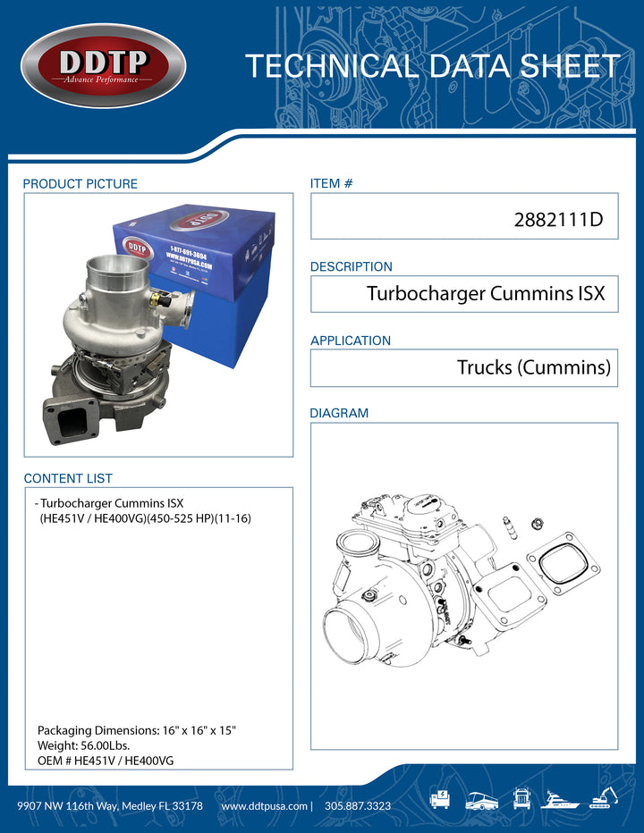 Turbocharger ASM Cummins ISX (HE451V / HE400VG)(450-525 HP)(11-16)