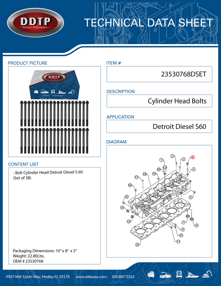 Culata de cilindro para Detroit Diesel S60 (paquete de 38) (23530768)