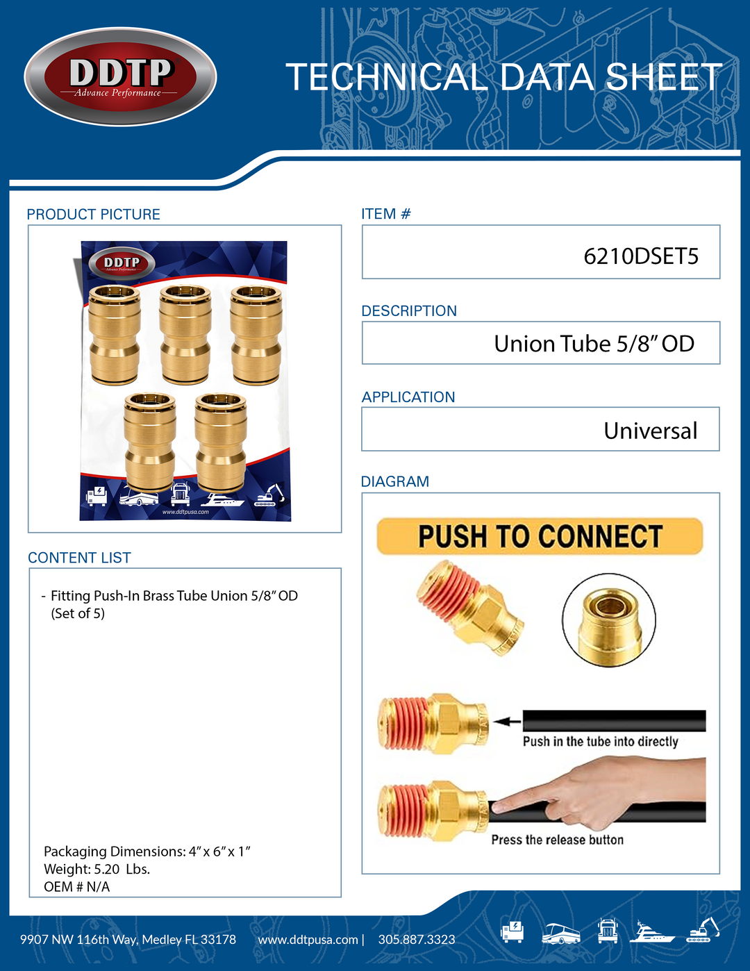 Unión de tubo de 5/8" de diámetro exterior (juego de 5)