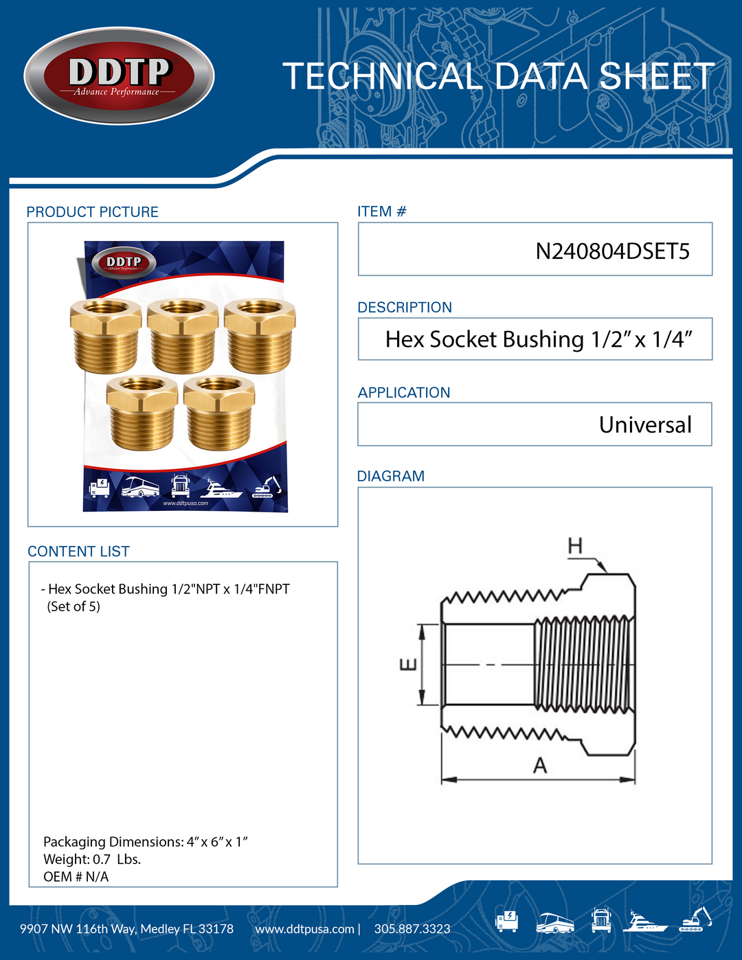 Casquillo hexagonal de 1/2" NPT x 1/4" FNPT (juego de 5)