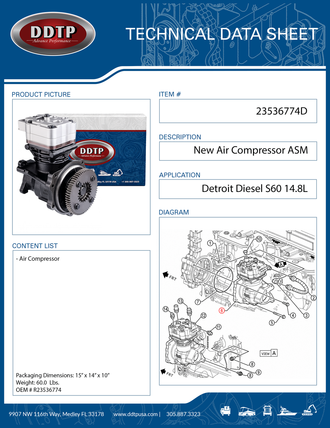 Air Compressor New Detroit Diesel S60 14.8L
