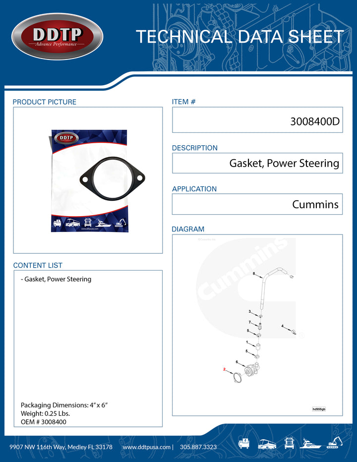 Gasket, Hydraulic Power Steering Pump Cummins (3008400)