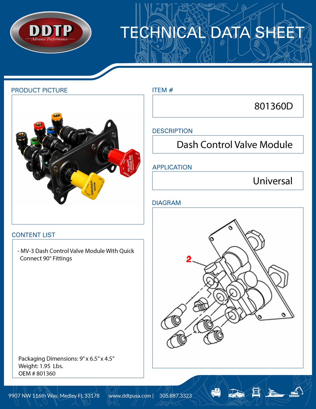 MV-3 Dash Control Valve Module With Quick Connect 90° Fittings