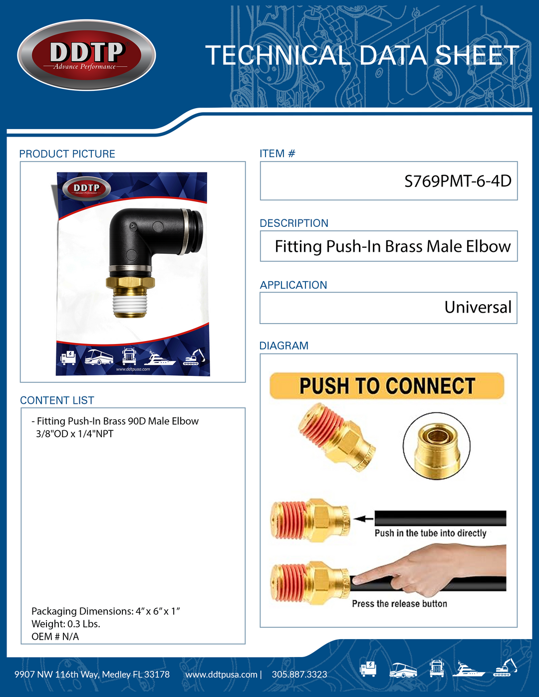 Codo macho compuesto de 90° de 3/8" de diámetro exterior x 1/4" NPT