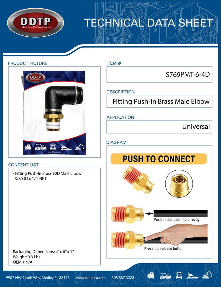 Codo macho compuesto de 90° de 3/8" de diámetro exterior x 1/4" NPT