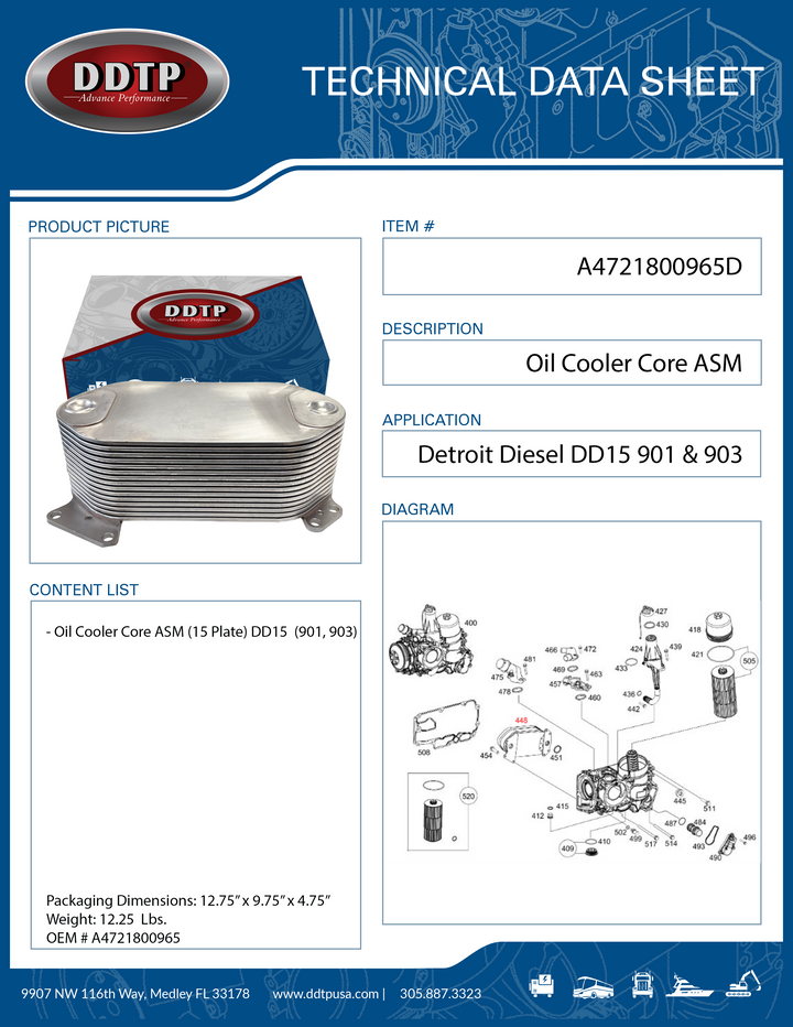 Engine Oil Cooler Assembly (15 Plate) Detroit Diesel DD15 901 & 903