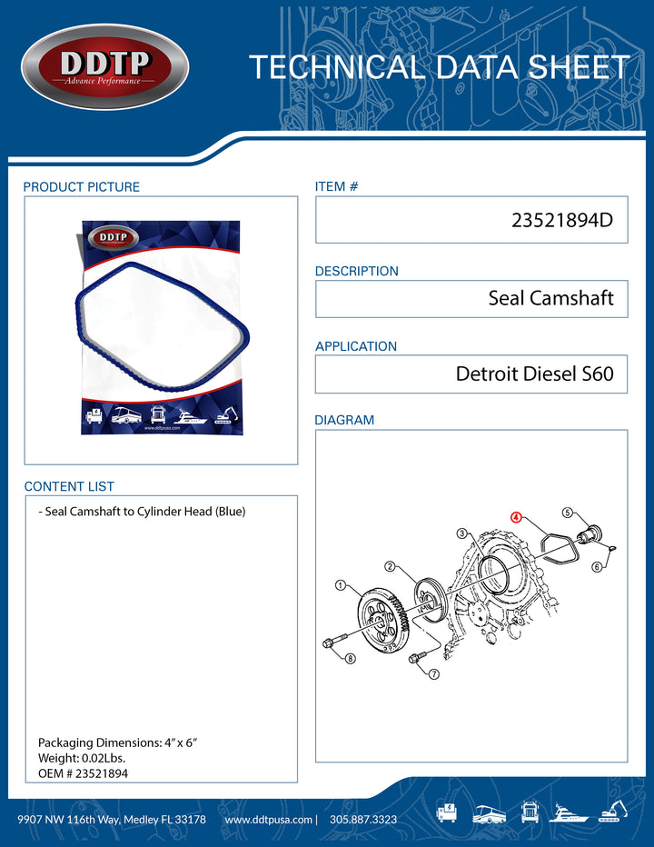 Seal Camshaft to Cylinder Head S60 ( 23521894 )