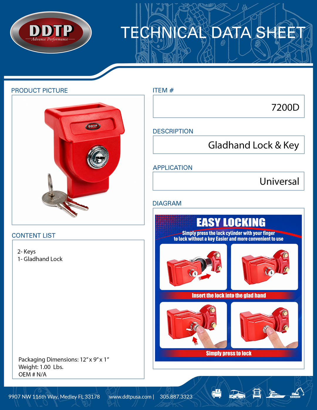 Gladhand Lock & Key K-611 (2 Keys)