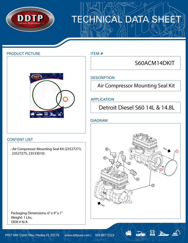 Air Compressor Mounting Seal Kit (23527273, 23527275, 23533010)