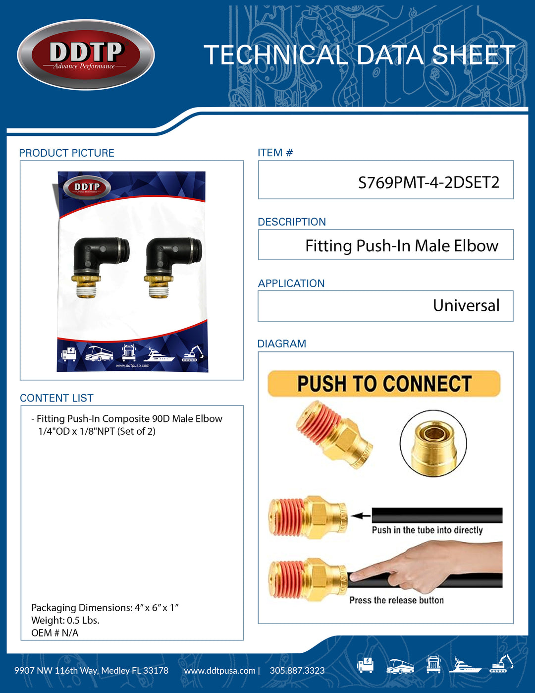 90° Composite Male Elbow 1/4” OD x 1/8" NPT (Set of 2)
