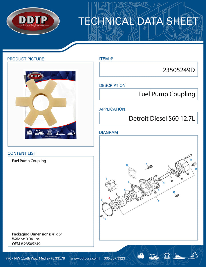 Fuel Pump Coupling Detroit Diesel S60 12.7L ( 23505249 )