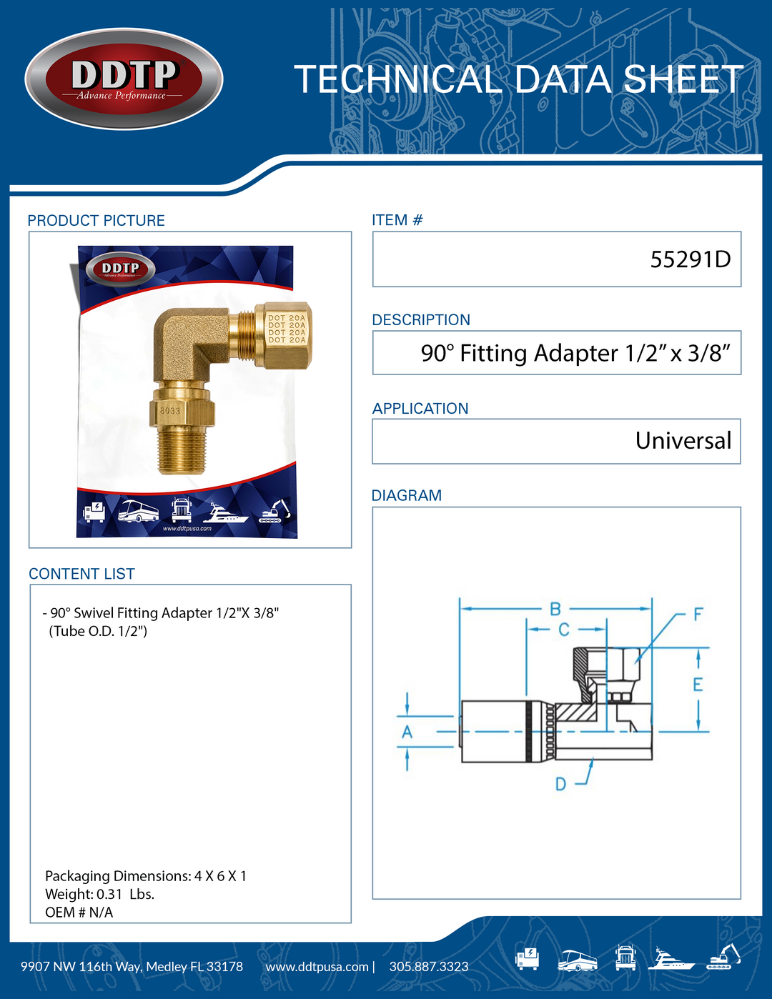 90° Swivel Fitting Adapter Male 1/2" OD x 3/8" NPT