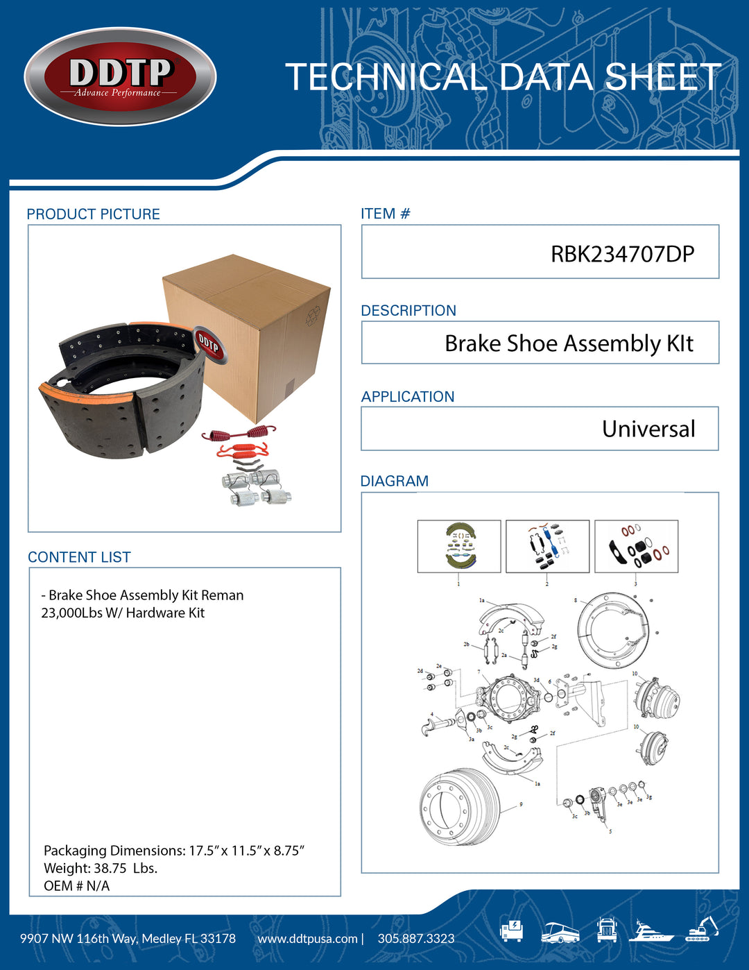 Brake Shoe Assembly Kit Reman 23,000Lbs W/ Hardware Kit