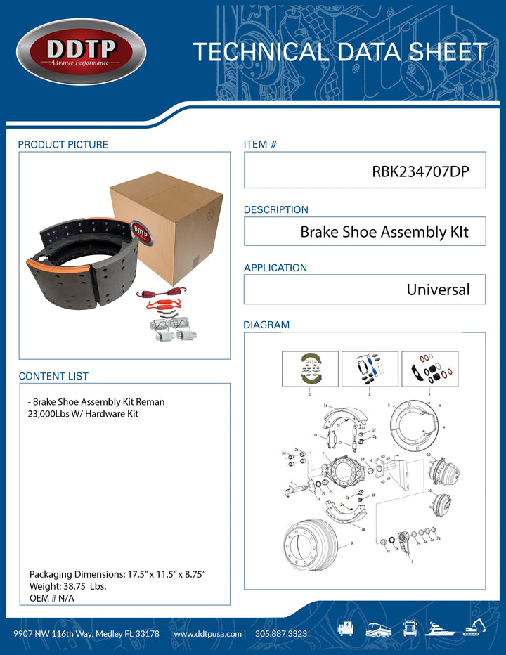 Brake Shoe Assembly Kit Reman 23,000Lbs W/ Hardware Kit