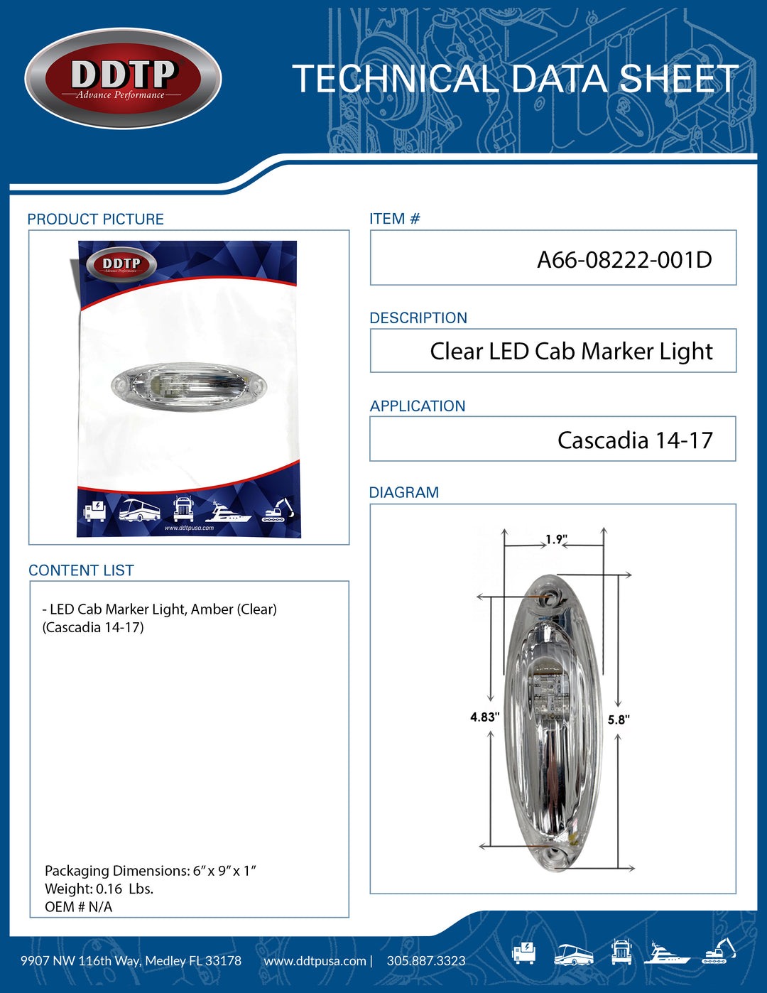 Luz LED de posición para cabina transparente (Cascadia 14-17)