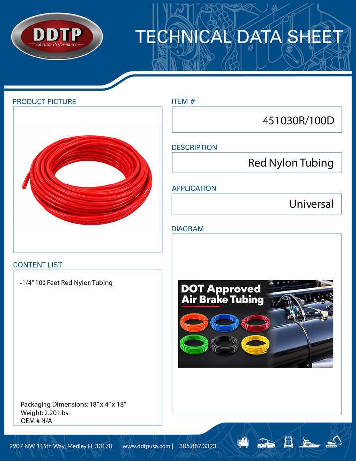 Red Nylon Tubing Air Brake 1/4" 100 FT
