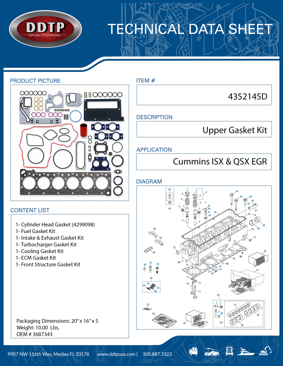 Cummins ISX & QSX EGR Dual Overhead Camshaft Upper Engine Gasket Set