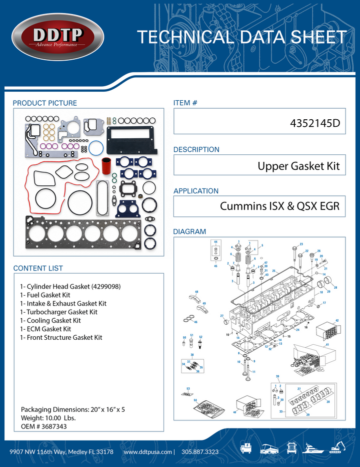 Cummins ISX & QSX EGR Dual Overhead Camshaft Upper Engine Gasket Set
