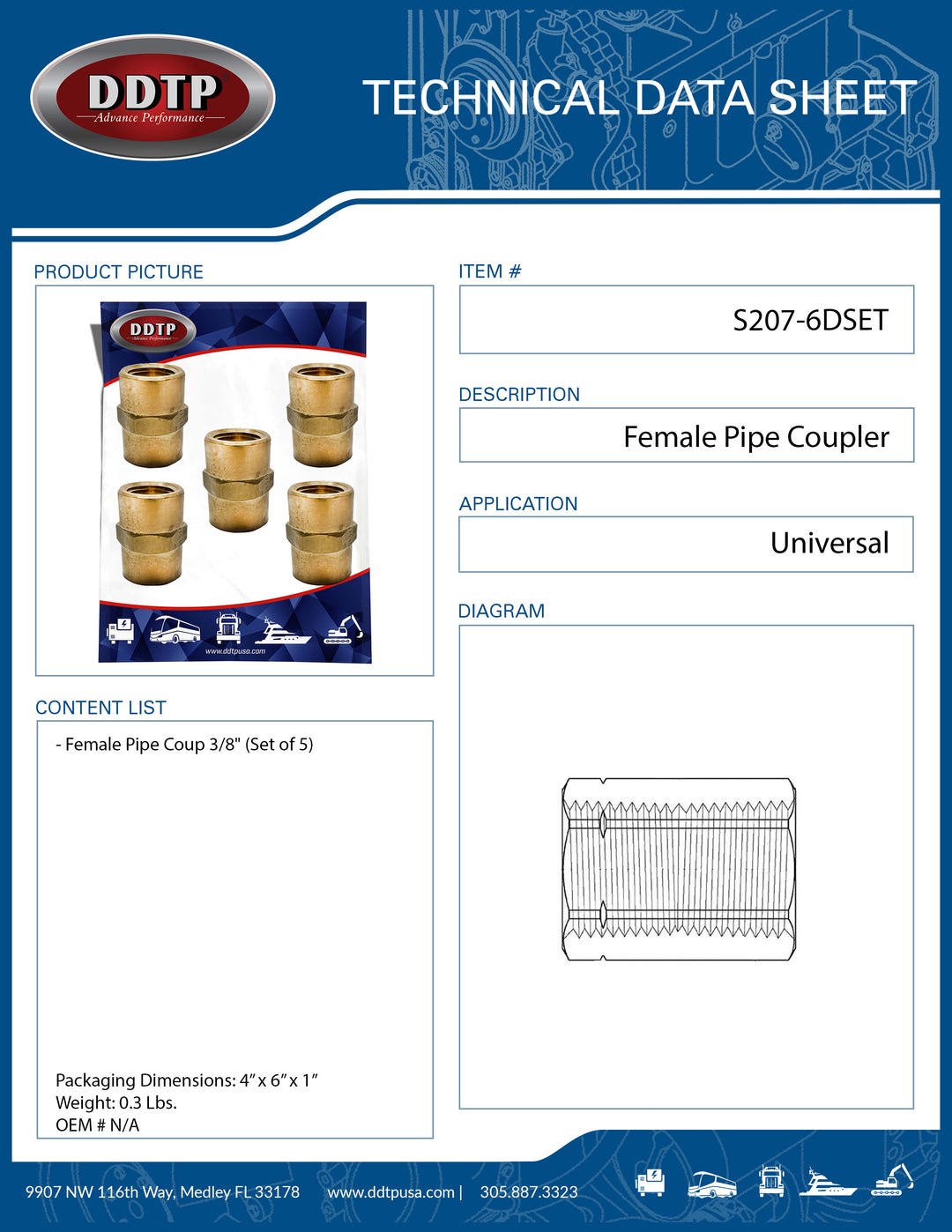 Female Pipe Coupling 3/8" (Set of 5)