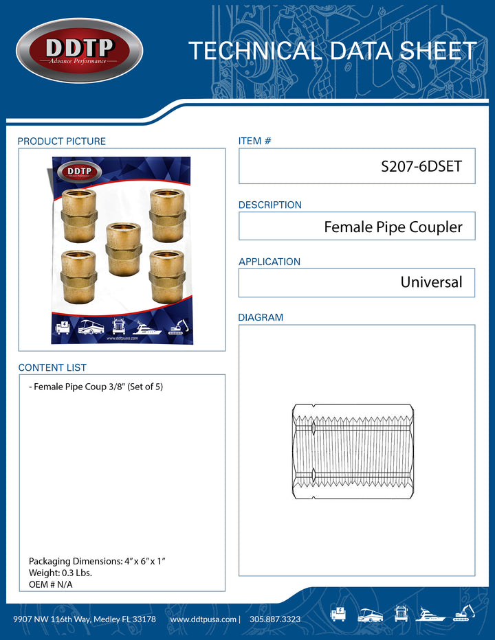 Female Pipe Coupling 3/8" (Set of 5)