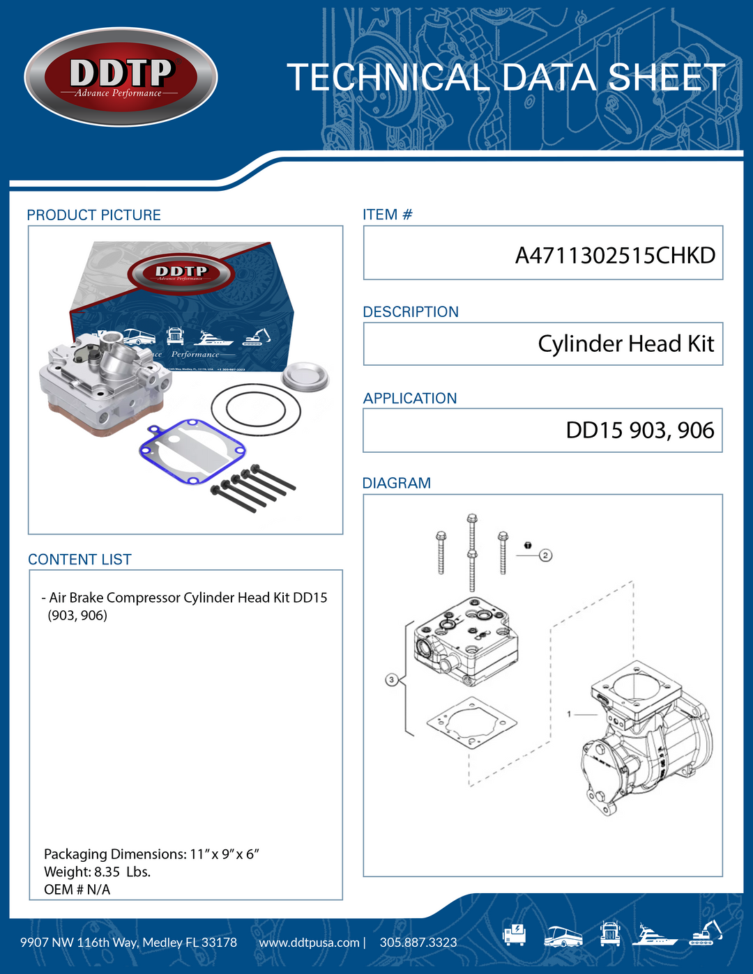 Air Brake Compressor Cylinder Head Kit DD15 (903, 906)