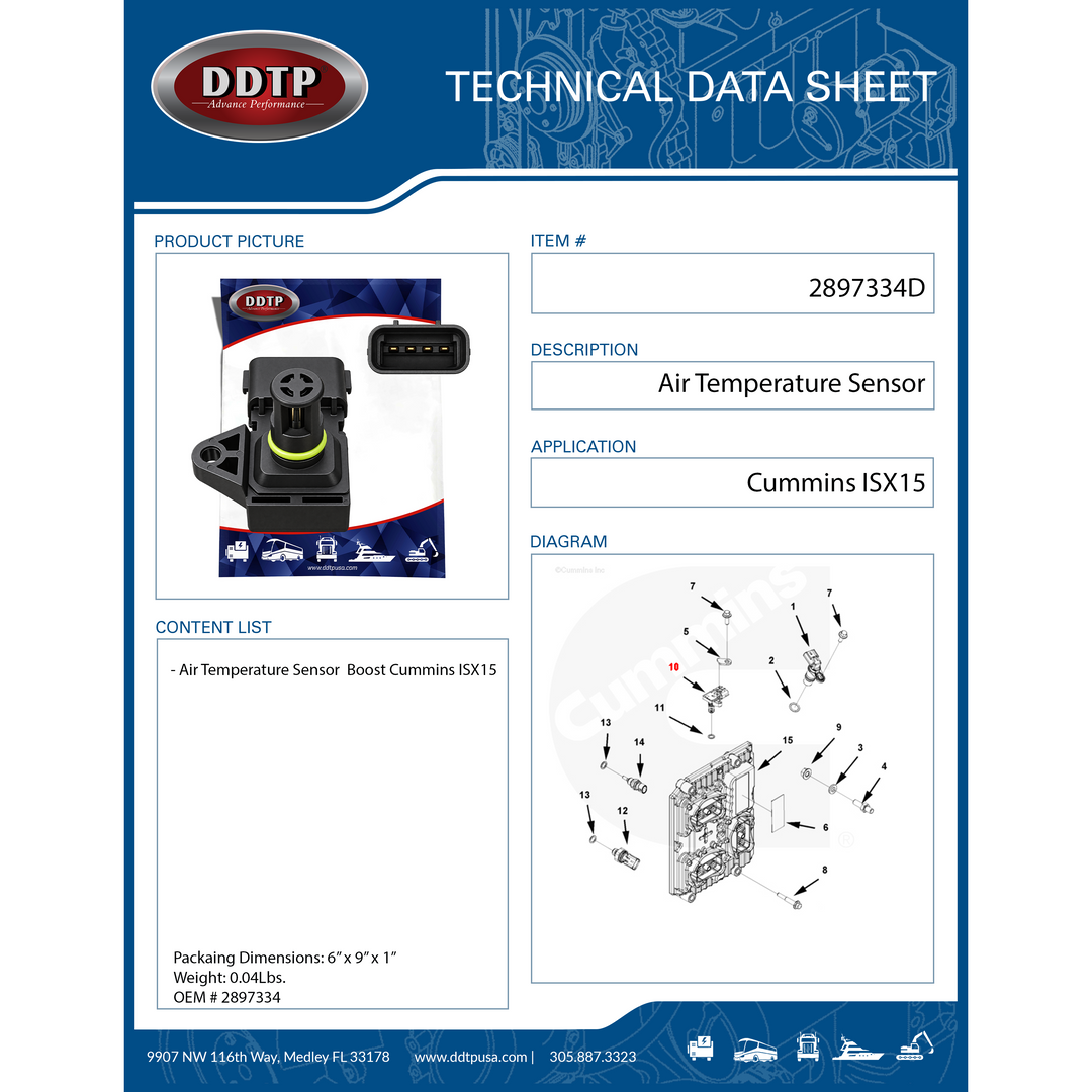 Sensor de aumento de temperatura del aire para Cummins ISX (2897334)