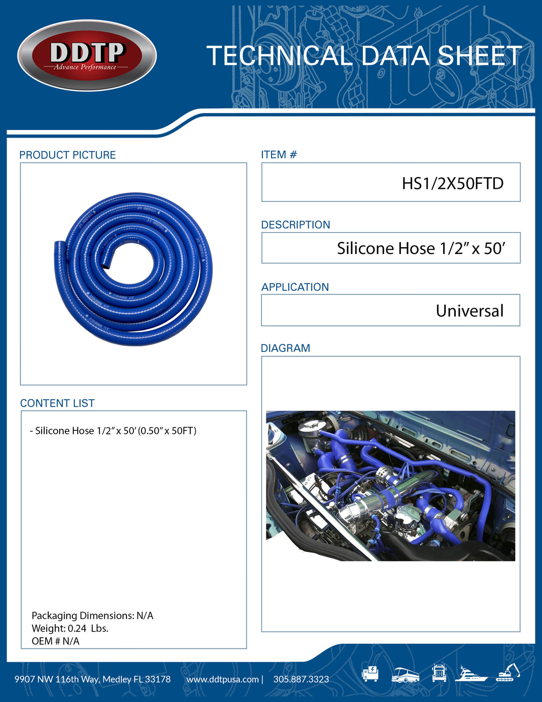 Blue Silicone Hose 1/2" x 50'