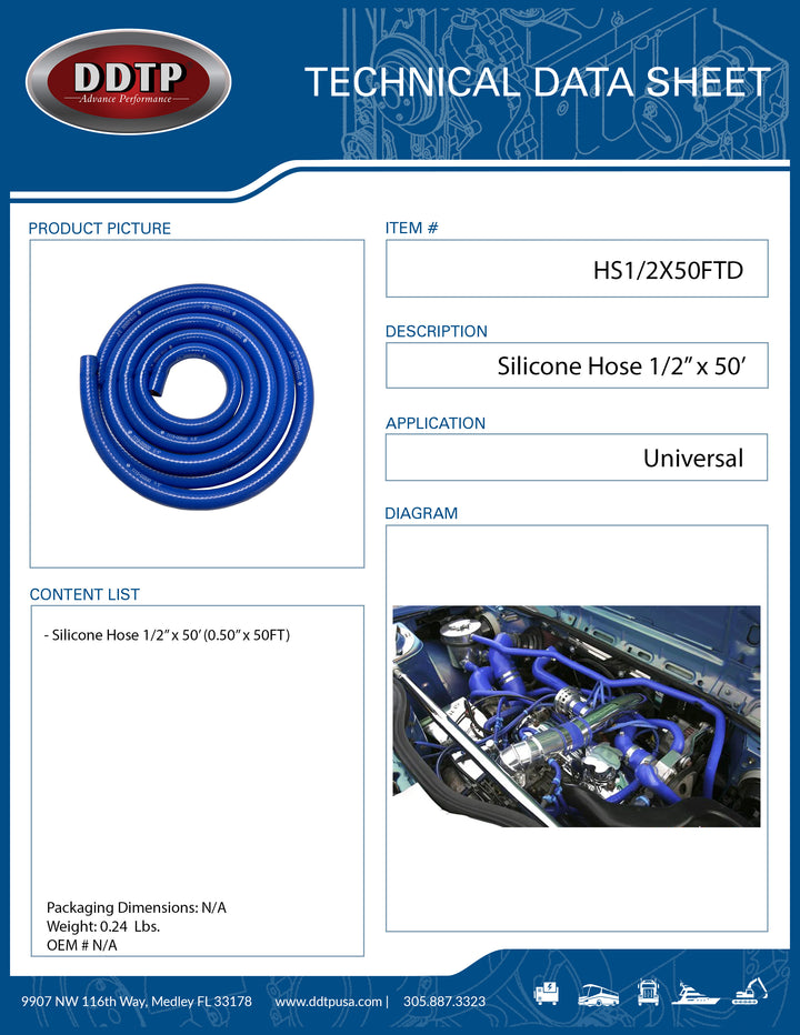Blue Silicone Hose 1/2" x 50'
