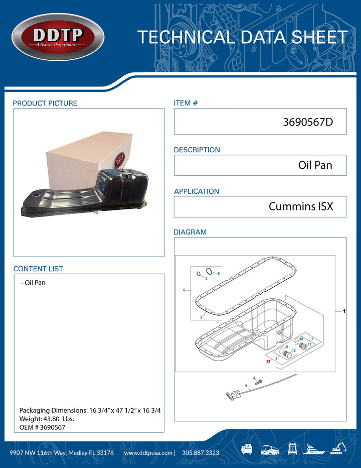 Metal Oil Pan ASM With Plug Cummins ISX (3690567)