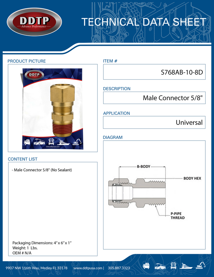 Accesorio de conector macho de latón de 5/8" (sin sellador)