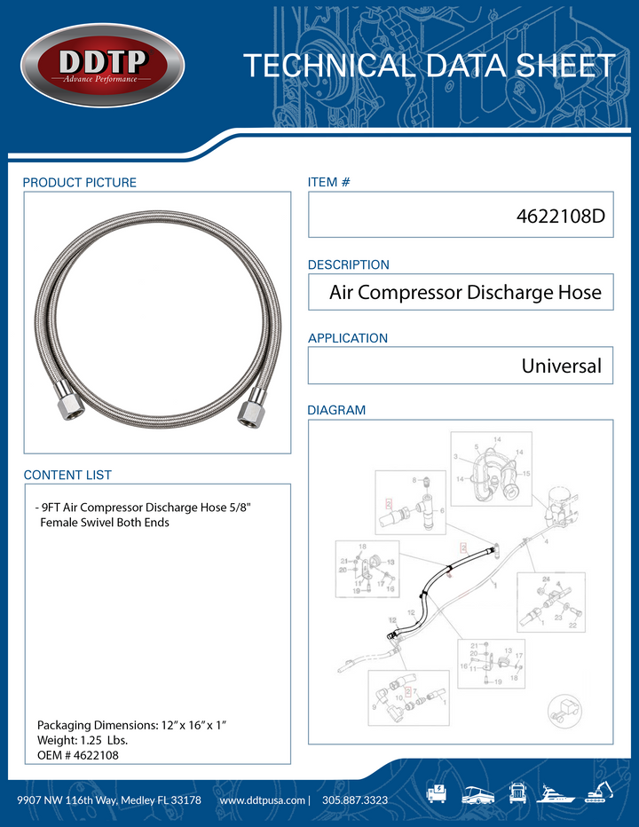 9FT Air Compressor Discharge Hose 5/8" Female Swivel Both Ends