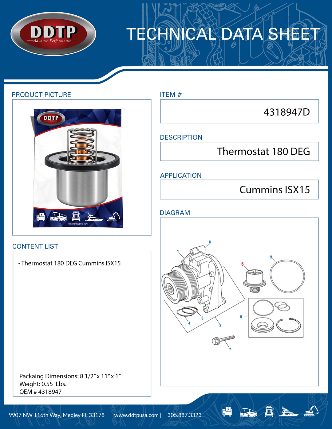 Termostato 180 grados Cummins ISX (4318947)