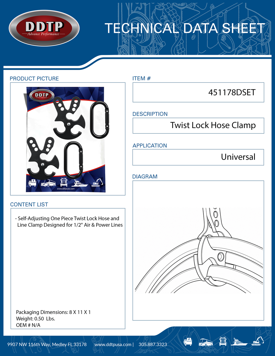 Self-Adjusting One Piece Twist Lock Hose and Line Clamp Designed for 1/2" Air & Power Lines (set of 2)