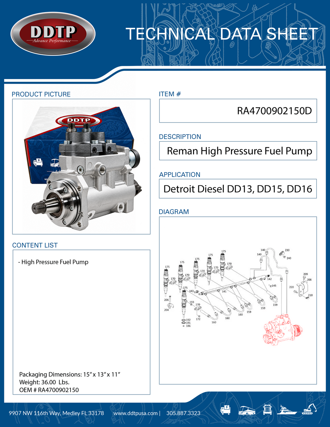 Heavy Duty High Pressure Fuel Pump Detroit Diesel DD15 906+