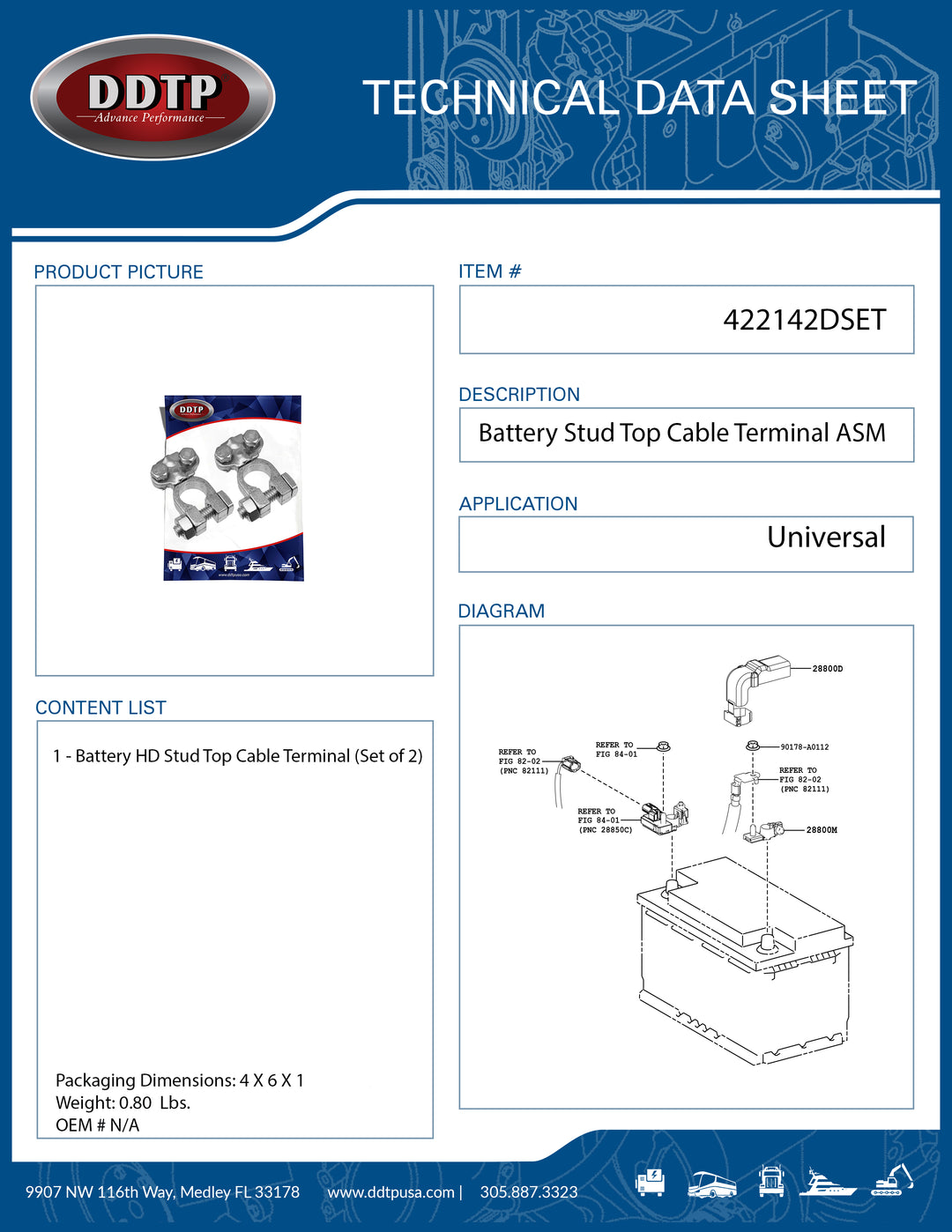 Battery HD Stud Top Cable Terminal Set of 2 ( 422142DSET )