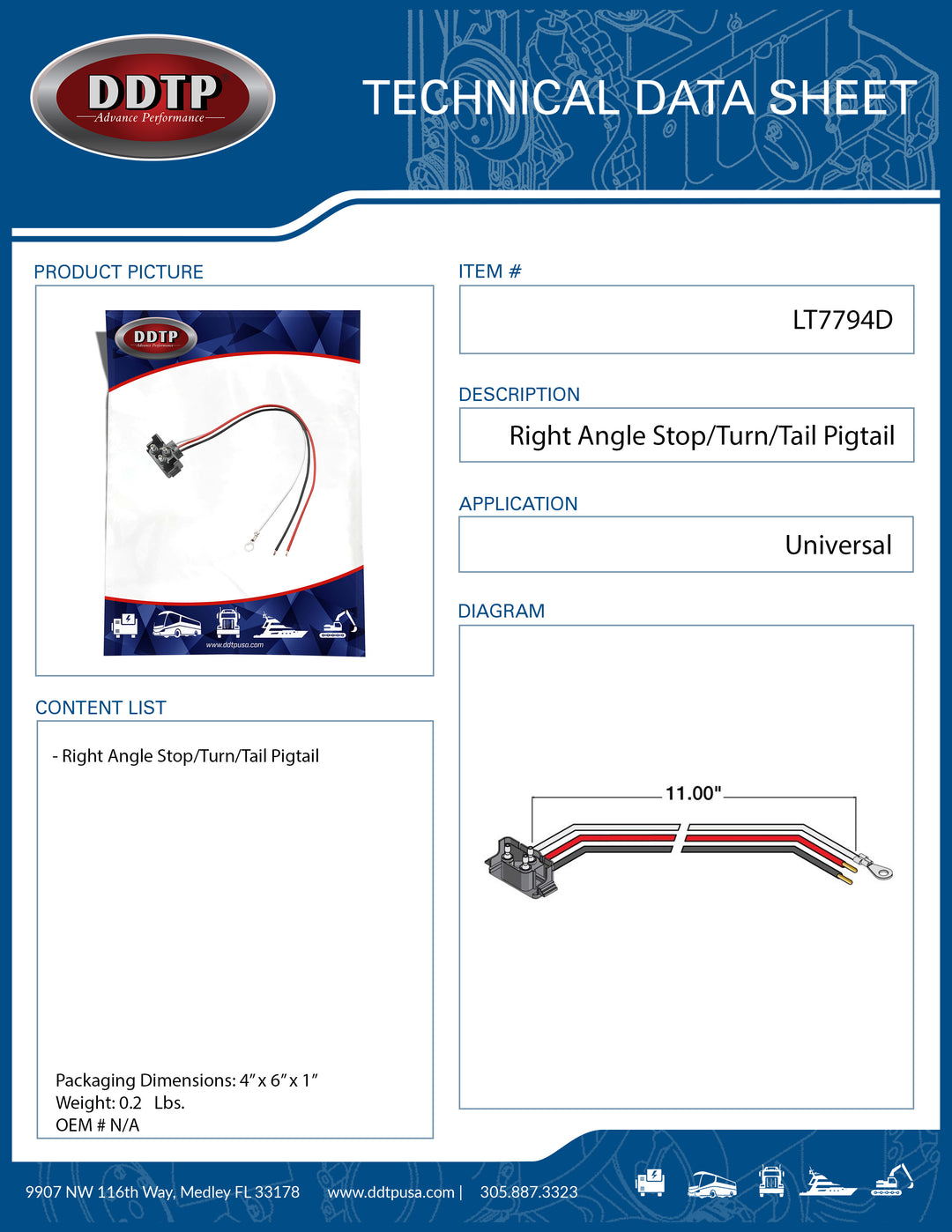 Right Angle Stop/Turn/Tail Pigtail