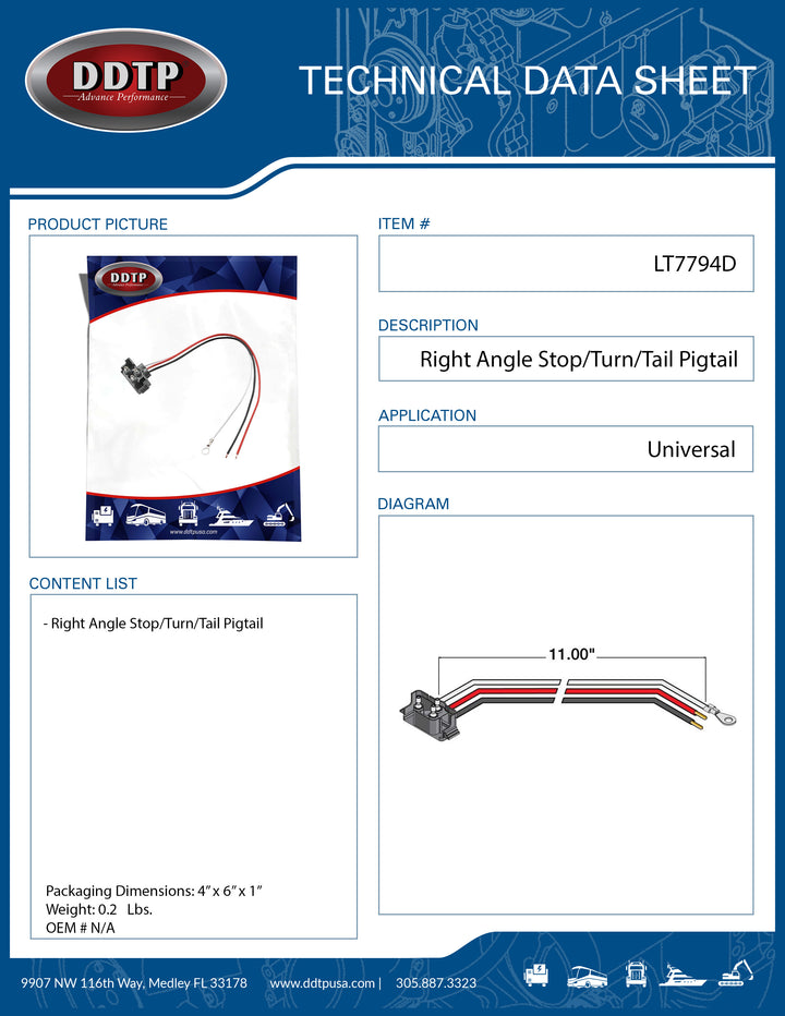 Right Angle Stop/Turn/Tail Pigtail