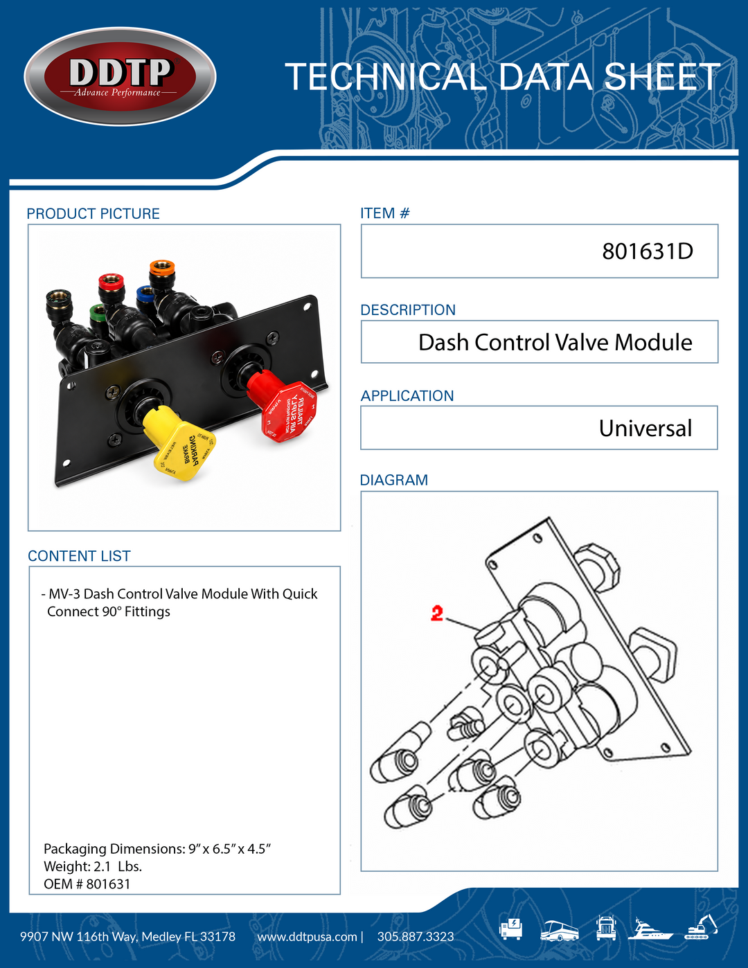 MV-3 Dash Control Valve Module With Quick Connect 90° Fittings