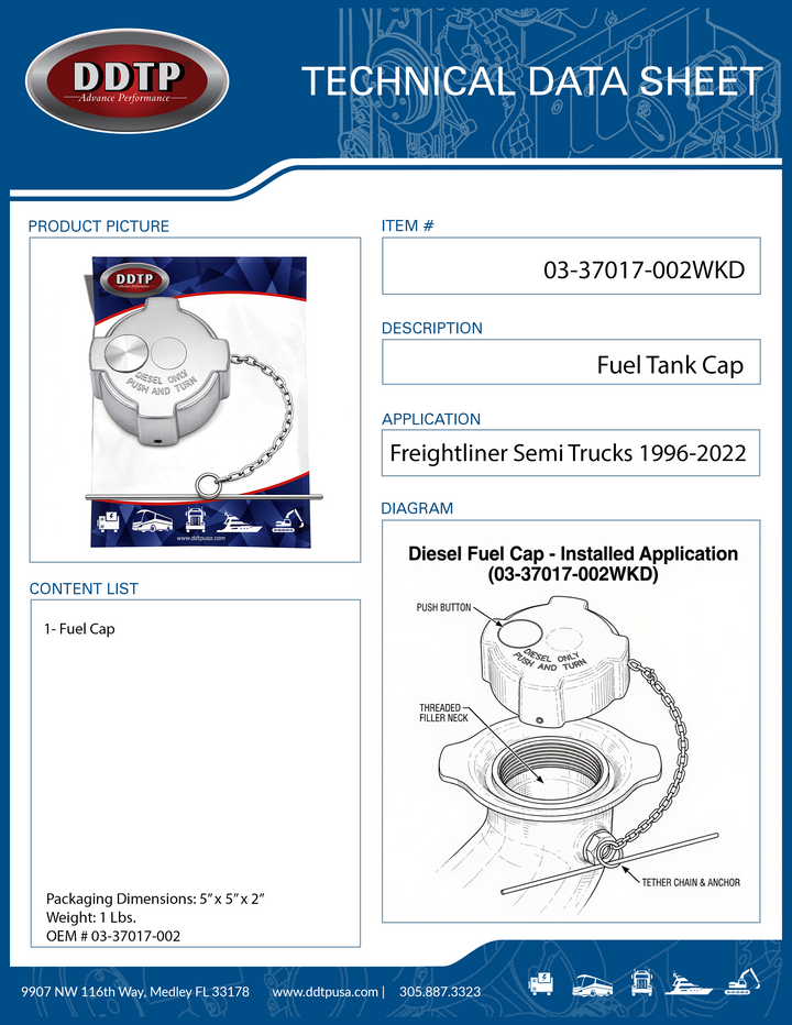 Locking Fuel Tank Cap Freightliner Cascadia, Columbia, Century, Coronado & M2
