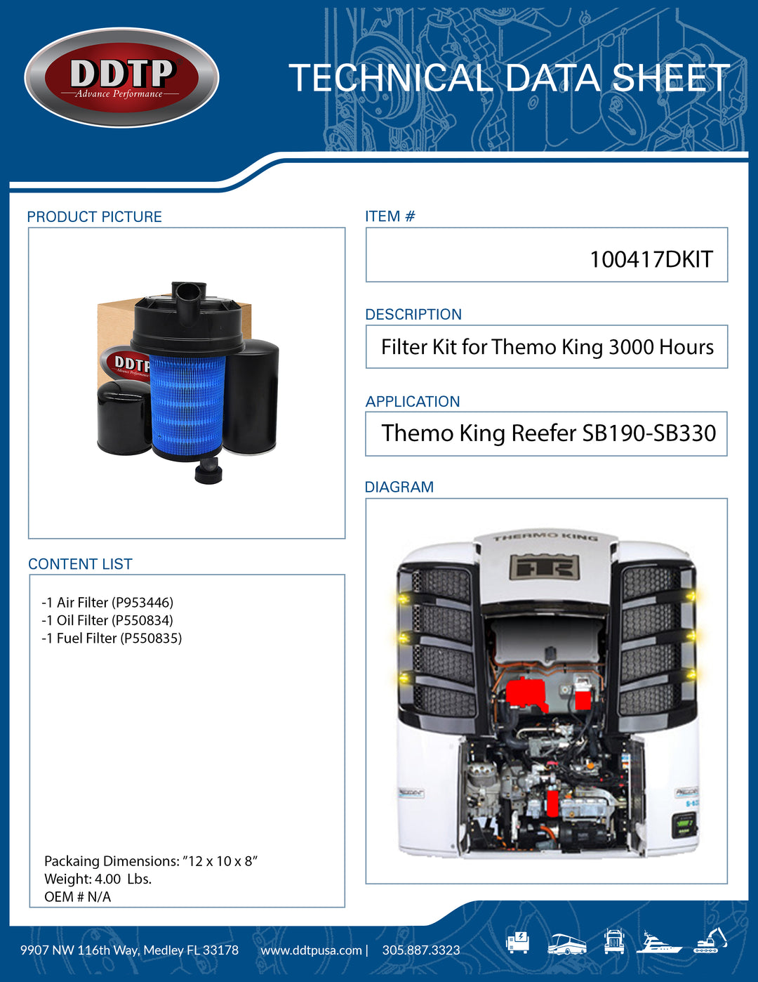 Filter Kit for Thermo King 3000 Hours PM Service Interval ( 100417 )
