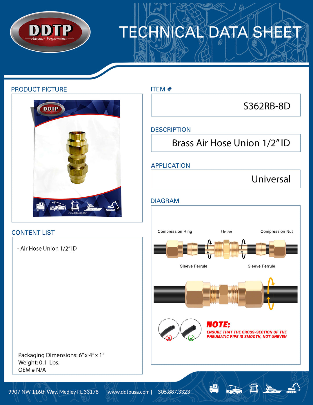 Brass Air Hose Union 1/2" ID