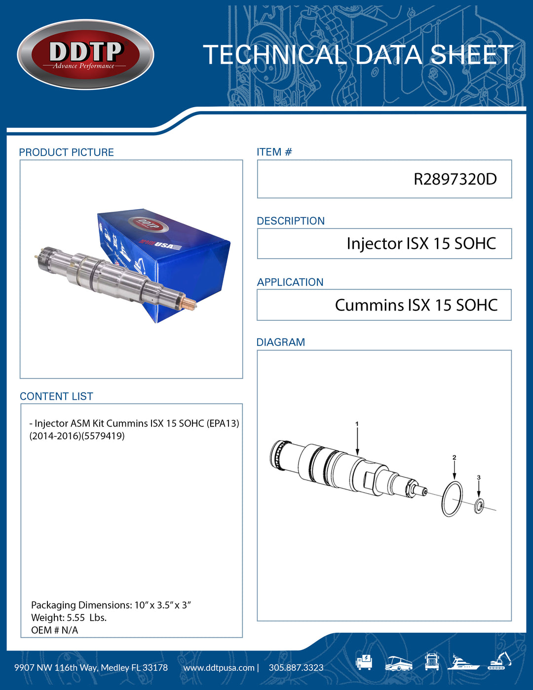 Injector ASM Kit Cummins ISX 15 SOHC (EPA13)(2014-2016)(5579419)