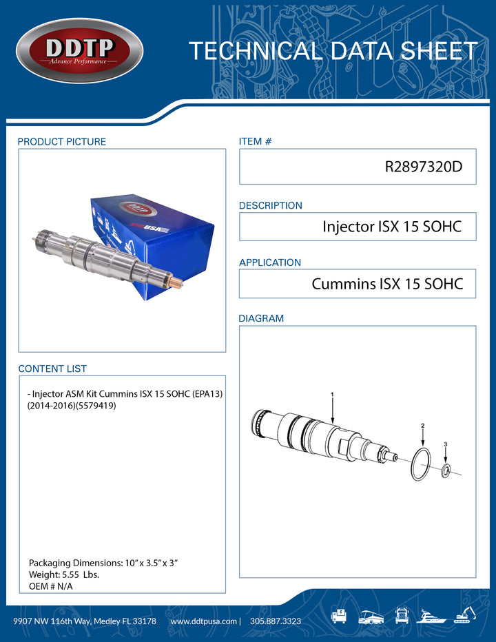 Injector ASM Kit Cummins ISX 15 SOHC (EPA13)(2014-2016)(5579419)