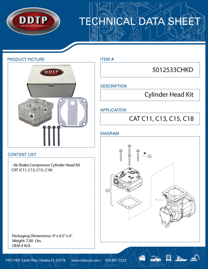 Air Brake Compressor Cylinder Head Kit CAT (C11, C13, C15, C18)
